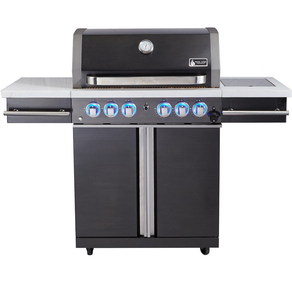 Mont Alpi Supreme 4 Burner Cart Grill in Black Stainless Steel -  S-470 freeshipping - Luxury Tech Inc.