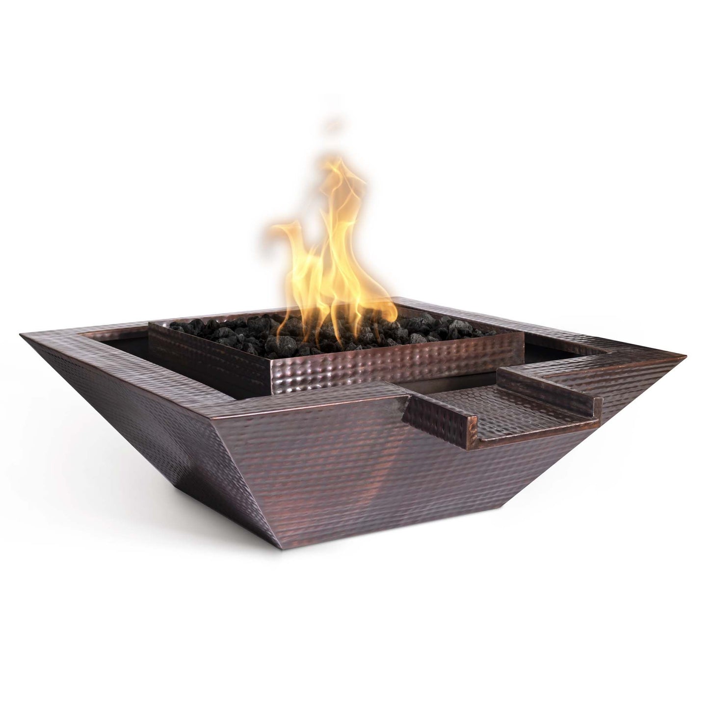 The Outdoor Plus Maya Hammered Copper Fire & Water Bowl - Gravity Spill - OPT-SQFANDW freeshipping - Luxury Tech Inc.